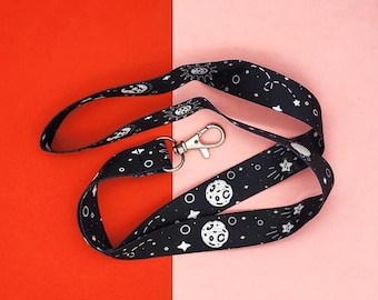 Gothic Sky Sun Moon Stars Black & White Lanyard