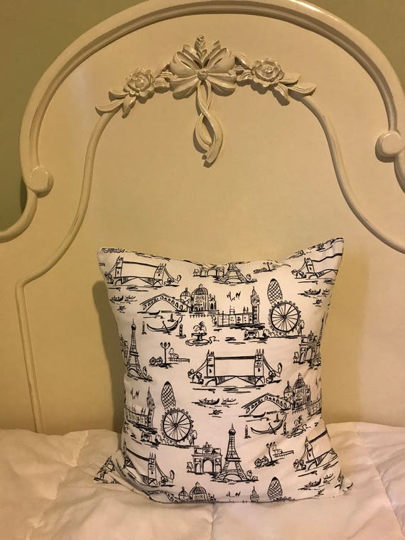Eiffel Tower Pillow Case Travel Icons Pillow Case Travel Etsy