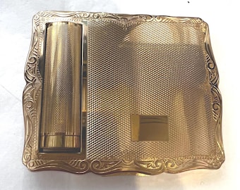 Vintage Stratton Empress Compact with Lipstick Holder, 1950s Engine Turned Vanity Case