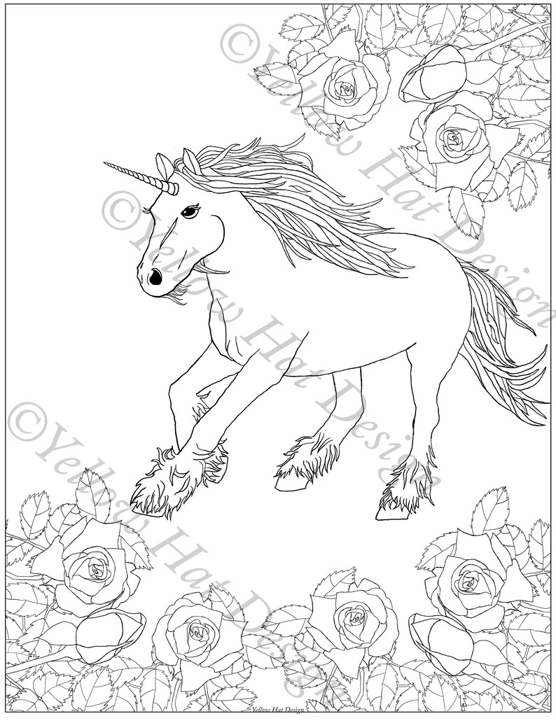 Download Unicorn Garden Coloring Page Unicorn Coloring Page Rose | Etsy
