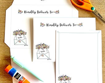 Hello Stationery & Envelope Bundle, Printable Letter Writing Set (PDF)