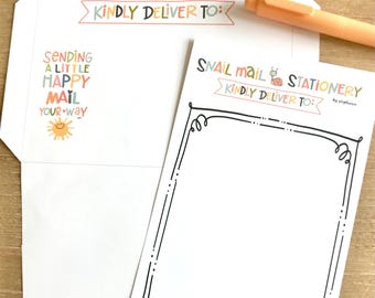 Printable Snail Mail Stationery & Envelope – Happy Mail Notes (PDF)