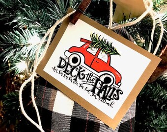 Instant download, Deck the Halls Christmas gift tags, printable art, sheet of 9