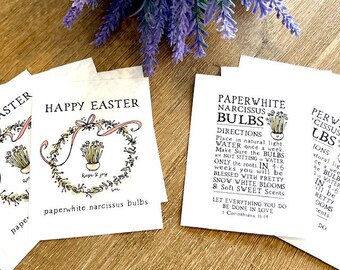 Printable Happy Easter tags for Spring Paperwhite flower bulbs & planting instructions. The perfect Spring gift for the gardener!
