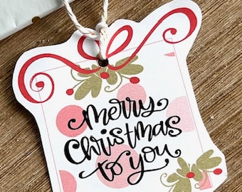 Printable Merry Christmas Gift Tags, Holiday Present Labels (PDF Download)