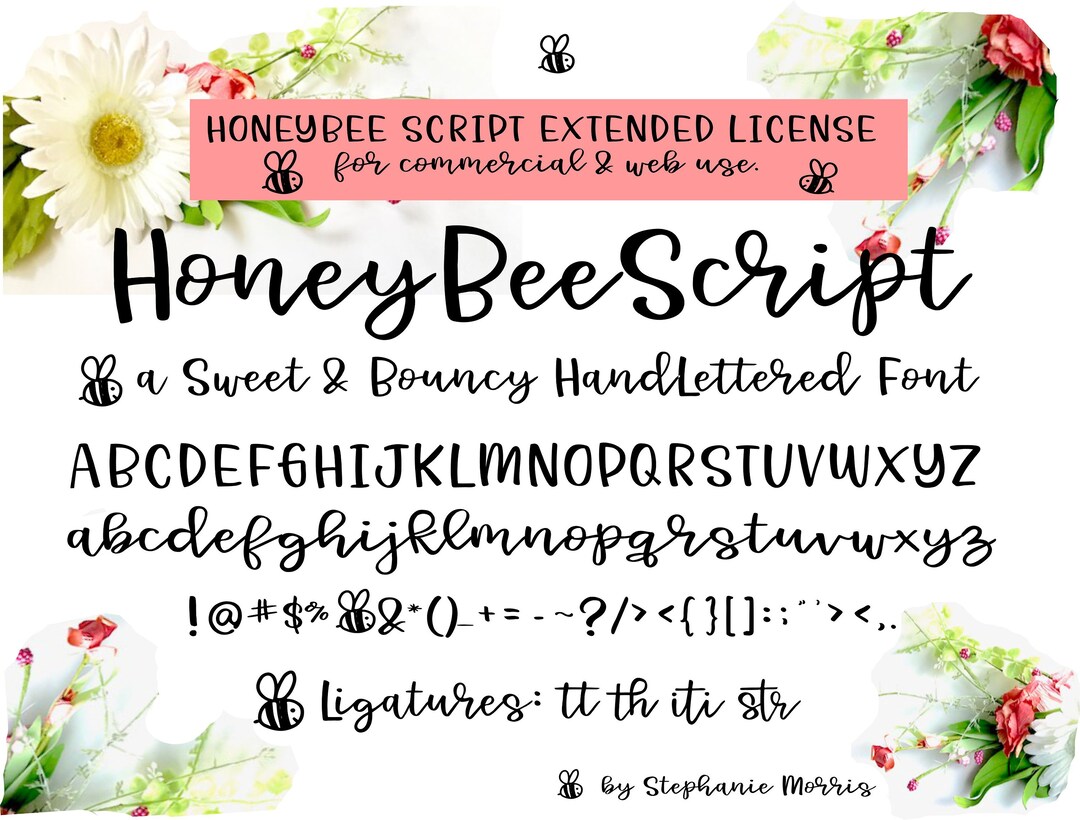 Honeybee Script Font – Bouncy Hand-lettered, Commercial License (OTF ...