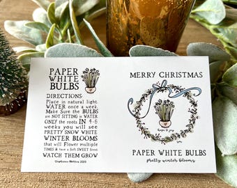 BLUE BOW Printable Merry Christmas / Happy Holidays Tags for Paperwhite Bulb gifts