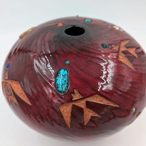 C. Maurus Chino Acoma Pueblo Seed Jar – "N Between the Worlds" – Sgraffito & Turquoise Inlay