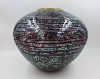 Raku Glass Vase by Phil O'Reilly, Hand-Blown Art Glass (10x12)