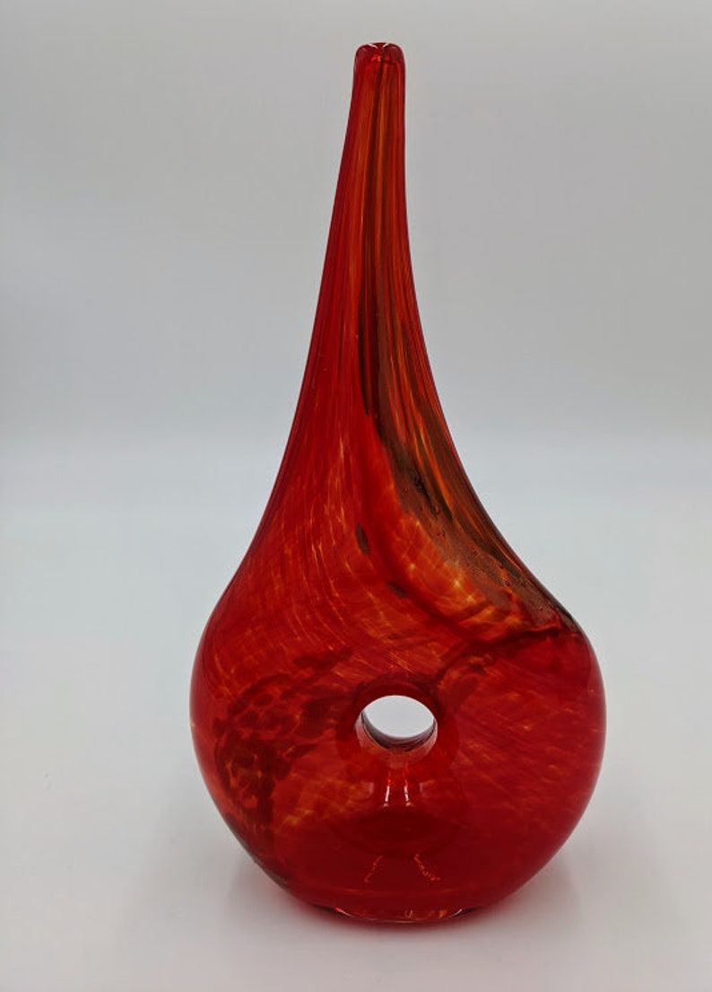 Red and Gold Art Glass Vase by Paul Crosbie