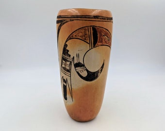 Antique Hopi Pottery Cylinder Vase: Native American Bird Design