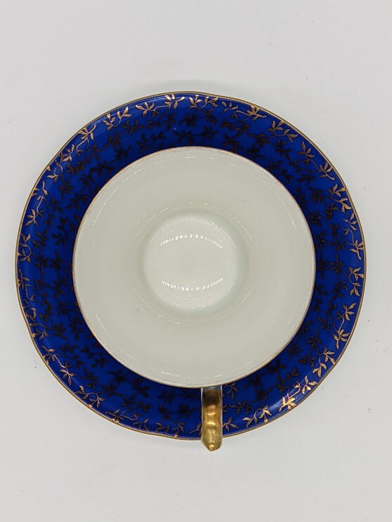 1920 Blue and Gold Teacup and Saucer by Oscar Schaller & Co. Etsy