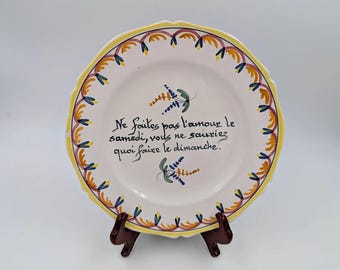 Charming Antique French Nevers Faience Plate (10") with Proverb
