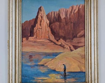 Martha Joy Gottfried Oil Landscape Painting, Framed Southwest Canyon Art, 18x15