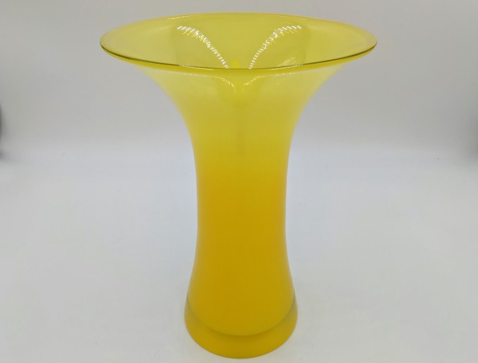Yellow Handblown Art Glass Vase With Paint Accents Etsy