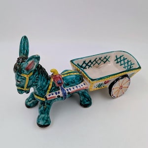 Deruta Italy Majolica Donkey with Cart