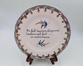 Antique 10" French Faience Plate - Humorous Proverb "Love's Cycle"