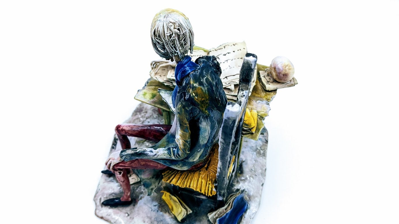 T. Moretto Lo Scricciolo Sculpture of Professor With Skull T. Moretto Lo Scricciolo Sculpture of Professor With Skull