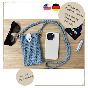Crochet Phone Bag Pattern | Crochet Pattern for a Cell Phone Bag with Strap | PDF Download EN/DE | DIY Crochet Cell Phone Case | Crossbody Cell Phone Bag
