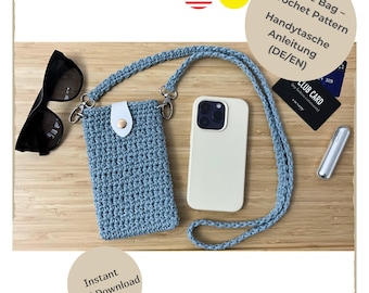 Modello all'uncinetto per borsa per telefono | Istruzioni all'uncinetto per una borsa per telefono con tracolla | Download PDF EN/DE | Custodia per telefono fai da te all'uncinetto | Borsa a tracolla per telefono