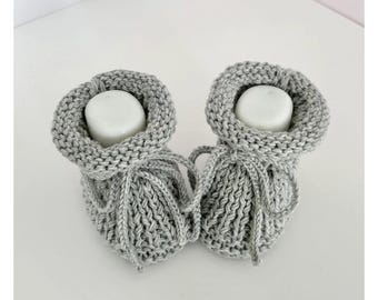 Scarpine per neonati lavorate a mano, grigio chiaro, 0-3 mesi, lana merino, regalo per neonati, scarpine per neonati neutre - scarpine per neonati per bambine e bambini