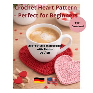 Crochet Heart Coaster Pattern | Häkelanleitung Herz Untersetzer | PDF DE EN | Beginner Friendly | Step-by-Step with Photos