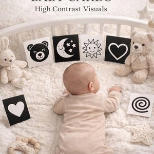 High Contrast Baby Cards Printable | Black & White Newborn Visual Stimulation | 0–3 Months Montessori | Instant PDF Download | Nursery Decor