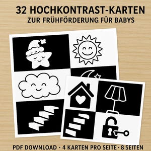 Cartes bébé noir et blanc | 32 cartes sensorielles contrastées pour nouveau-nés imprimables