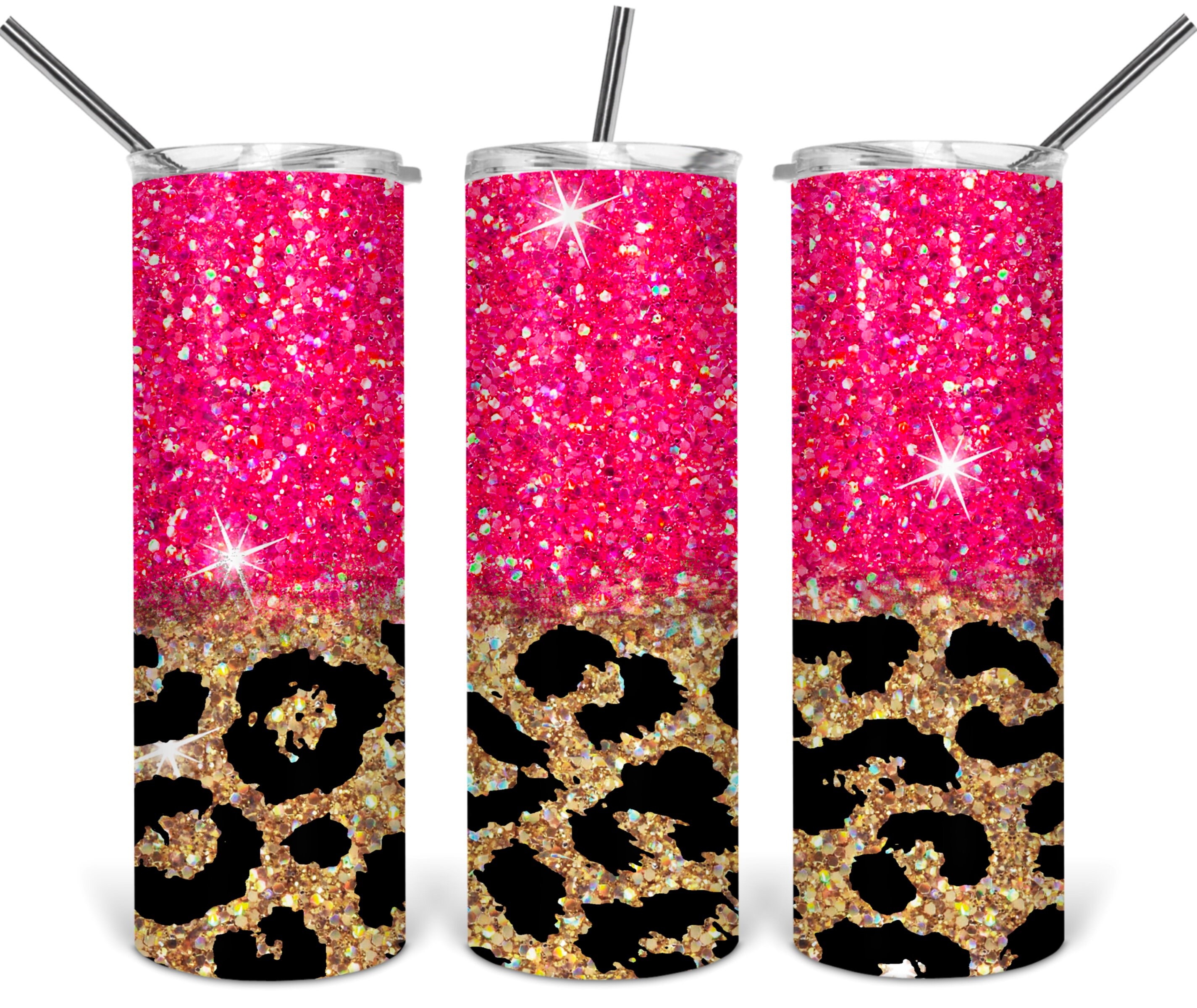 Pink Leopard Ombre Glitter Customizable Wrap 20oz Str8 tumbler Etsy