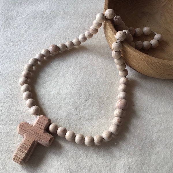 Medieval rosary with wooden cross, paternoster, beech wood beads, reenactment