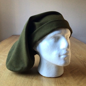 Chapeau de sac médiéval en laine verte, casquette du XVe siècle, couvre-chef de reconstitution, chapeau médiéval, chapeau de sac