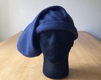 Medieval bag hat in blue wool, 15th century cap, reenactment headwear