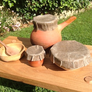 Waxed linen covers, set of 3, pot covers, medieval reenactment, medieval kitchen
