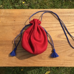 Sac à main médiéval, pochette en laine rouge, sac à main en tissu, sac à main à fond rond, reconstitution, cousu main