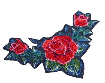 "Red Rose" thermostick patch, Ecusson, Rose, Embroidered Patch, Iron on Patch, Embroidered Iron Apply, Embroidered Patch, Flower Thermostick Patch