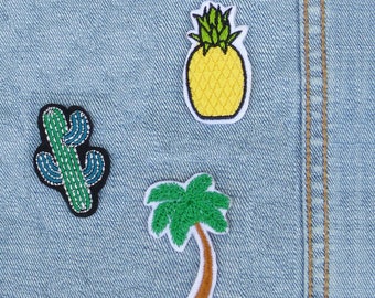 Embroidered thermostick patch "Ananas, cactus, palm," Ecusson, embroidered patch, Iron on patch, embroidered iron applique