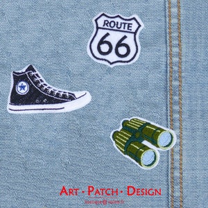 Embroidered thermostick patch &quot;Route 66, Converse, Twin&quot;, Ecusson, Embroidered Patch, Iron on Patch, Embroidered Iron Applique