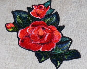"Red Rose" thermostick patch, Ecusson, Rose, Embroidered Patch, Iron on Patch, Embroidered Iron Apply, Embroidered Patch, Flower Thermostick Patch