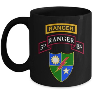 3rd Ranger Battalion Coffee Mug - 3rd BN Insignia Scroll Ranger Tab - Army Ranger Coffee Mug