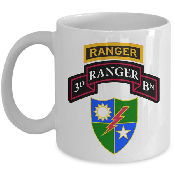 3rd Ranger Battalion Coffee Mug - 3rd BN Insignia Scroll Ranger Tab - Army Ranger Coffee Mug