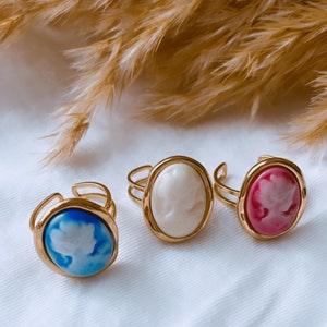 Bague Cameo Lady pink en acier reglable image 4