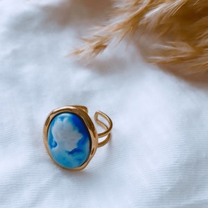 Bague Cameo Lady pink en acier reglable BLEU