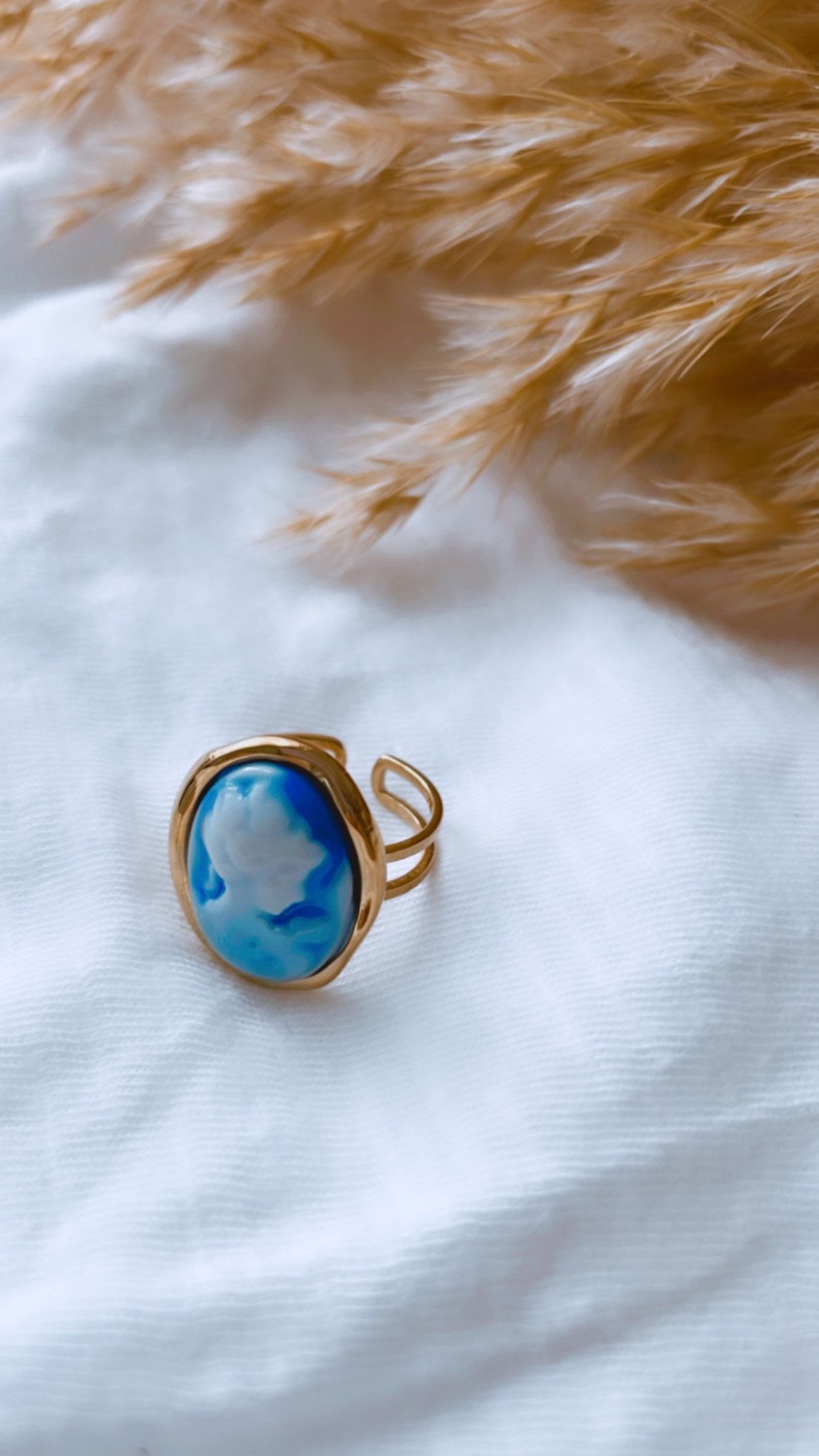 Bague Cameo Lady pink en acier reglable BLEU