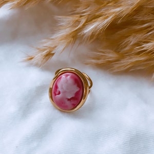 Bague Cameo Lady pink en acier reglable ROSE