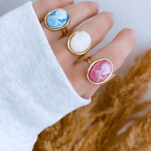 Bague Cameo Lady pink en acier reglable image 6