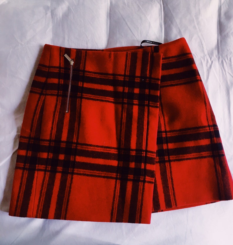 Vintage red checkered cashmere mini skirt