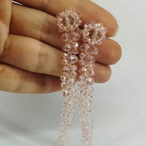 Tassel crystal flower pale pink earrings Simone Rocha style crystal drop earrings Light bridal earrings Handmade statement beaded earrings