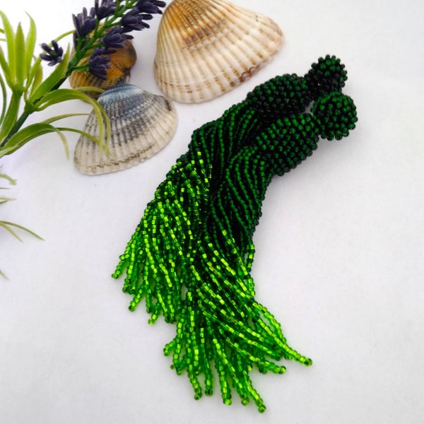 Green ombre beaded earrings Oscar de La Renta earrings Beaded tassel earrings Statement earrings Small dangle earrings Fringe earrings