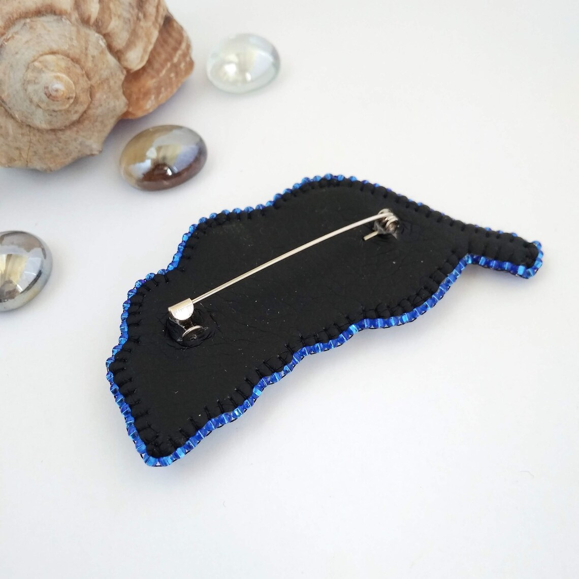 Blue Embroidered Beaded Brooch Feather Leaf Brooch Jacket Etsy