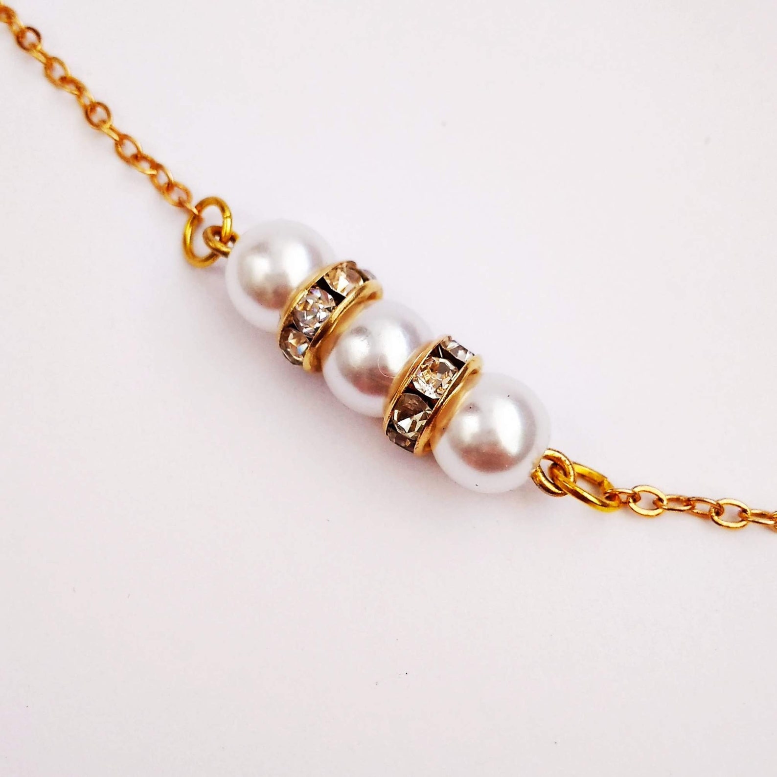 3 Pearl Choker Gold 15 Inch Necklace Dating Anniversary Gift Etsy